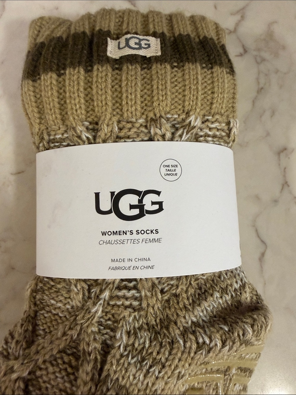 UGG Women's Tan and Brown Ribbed Knit Socks